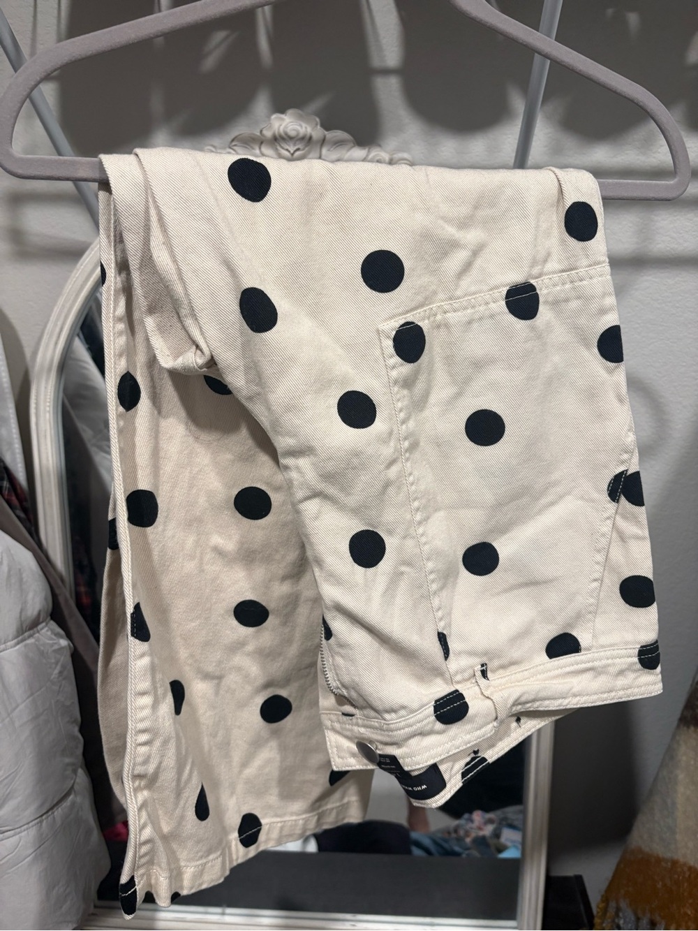 Who What Wear Cream Jeans with Black Polka Dots